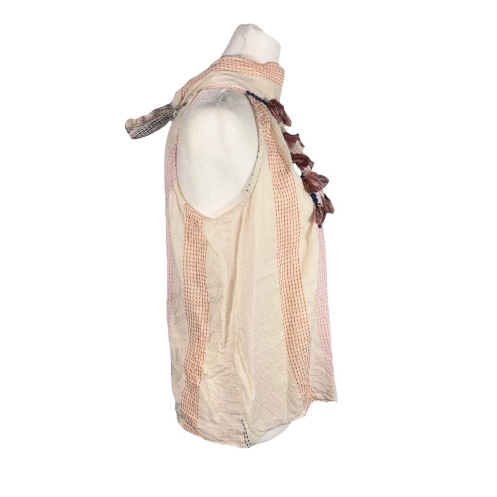 THML Anthropologie Boho Tank Top Embroidered Sz L Tassel Halter Gauze Sleeveless - Picture 4 of 14
